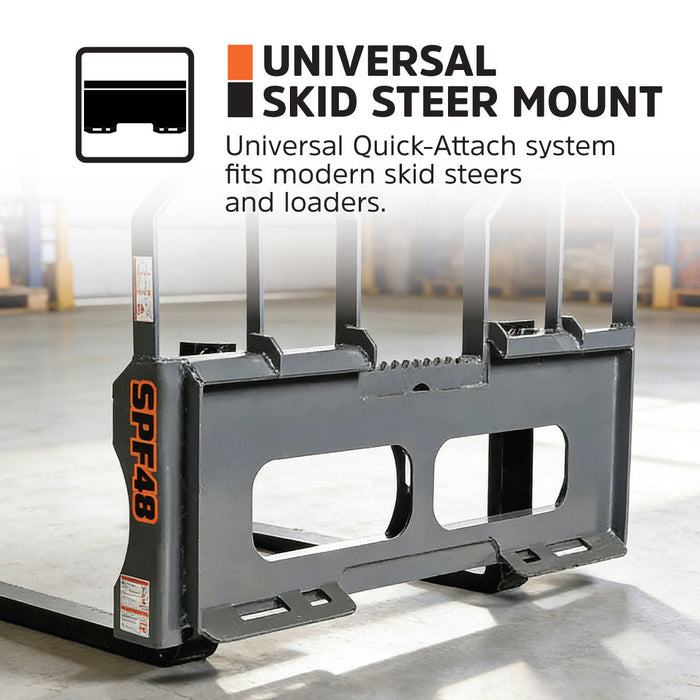 48" Pallet Fork for Skid Steer, Heavy Duty Class II Forks, 4,200 lbs Capacity and Wide Guard, TMG-SPF48