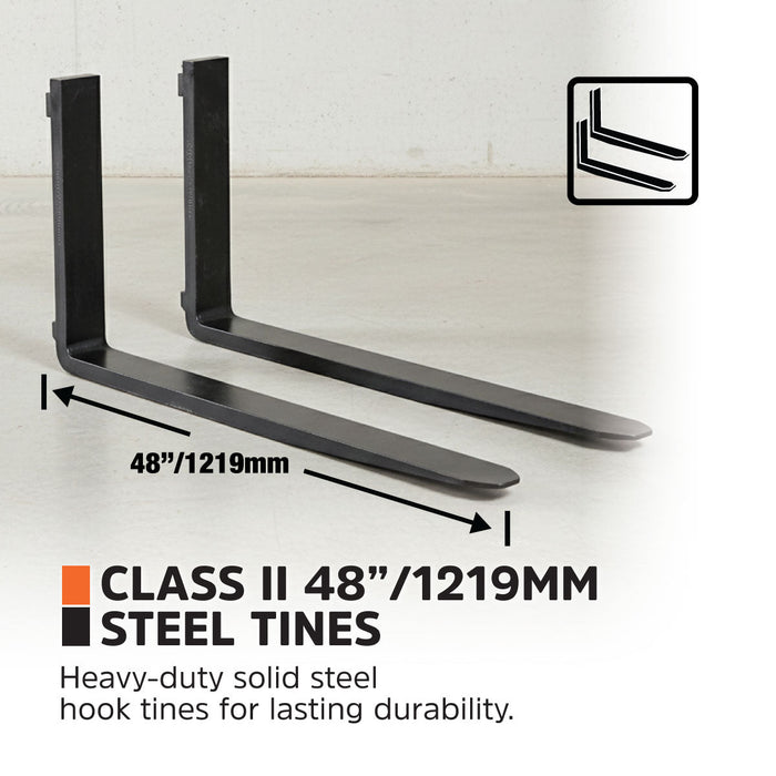 48" Pallet Fork for Skid Steer, Heavy Duty Class II Forks, 4,200 lbs Capacity and Wide Guard, TMG-SPF48