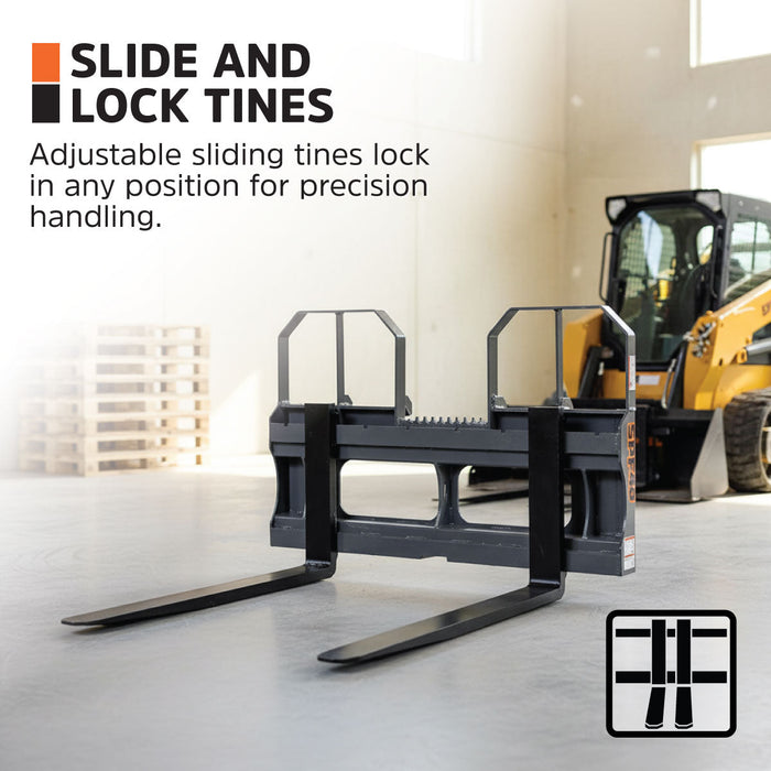 48" Pallet Fork for Skid Steer, Heavy Duty Class II Forks, 4,200 lbs Capacity and Wide Guard, TMG-SPF48
