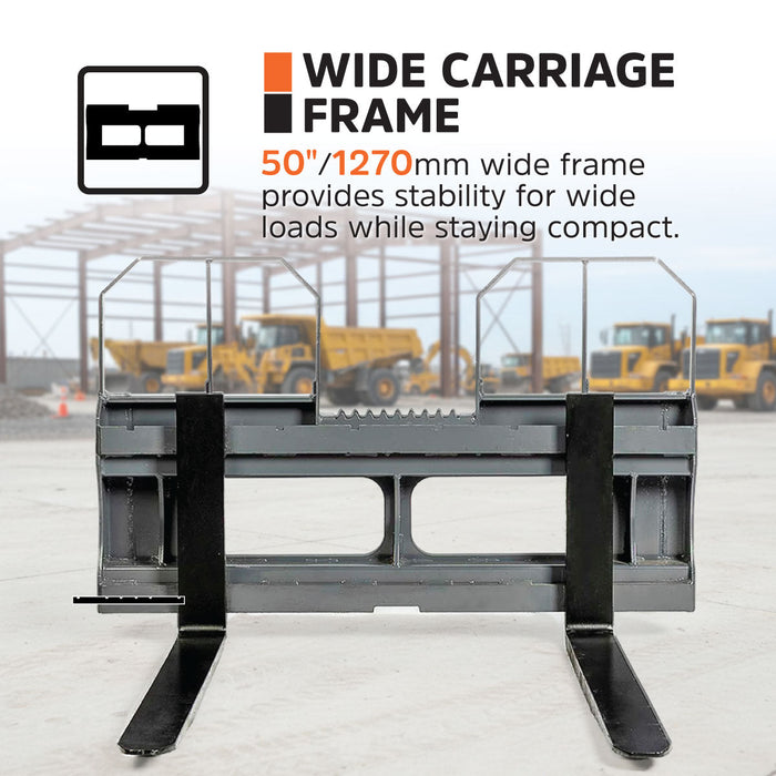 48" Pallet Fork for Skid Steer, Heavy Duty Class II Forks, 4,200 lbs Capacity and Wide Guard, TMG-SPF48
