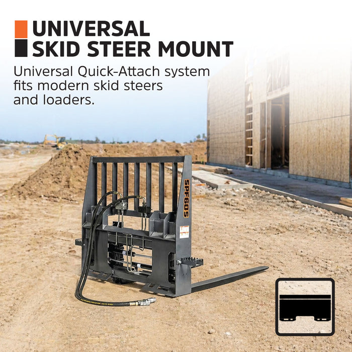 60" Pallet Fork for Skid Steer, Heavy Duty Class II Forks, Hydraulic Side Shift, 4,200 lbs Capacity and Wide Guard, TMG-SPF60S