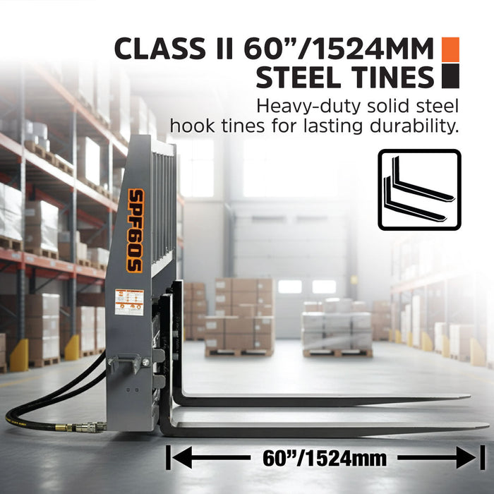 60" Pallet Fork for Skid Steer, Heavy Duty Class II Forks, Hydraulic Side Shift, 4,200 lbs Capacity and Wide Guard, TMG-SPF60S