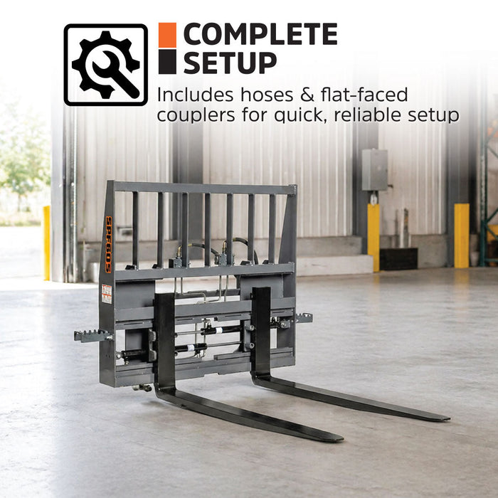 60" Pallet Fork for Skid Steer, Heavy Duty Class II Forks, Hydraulic Side Shift, 4,200 lbs Capacity and Wide Guard, TMG-SPF60S