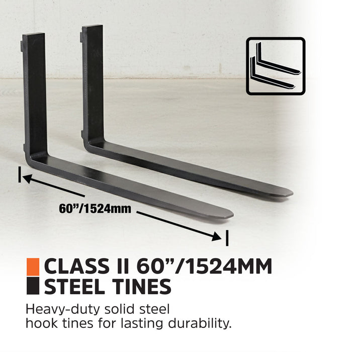60" Pallet Fork for Skid Steer, Heavy Duty Class II Forks, 4,200 lbs Capacity and Wide Guard, TMG-SPF60