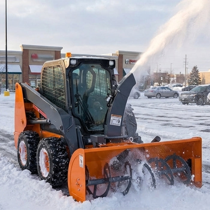 72" Skid Steer Snow Blower, 45-75 HP Loader Required, 24" Diameter Impeller, 360° Motor Driven Snow Chute, TMG-SSB72