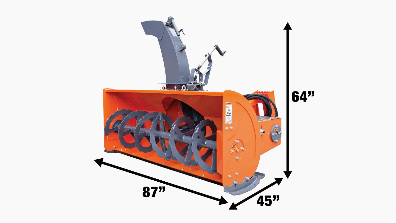 TMG Industrial 84” Skid Steer Snow Blower 45-75 HP Loader Required,  24” Diameter Impeller, 360° Snow Chute, TMG-SSB84-specifications-image
