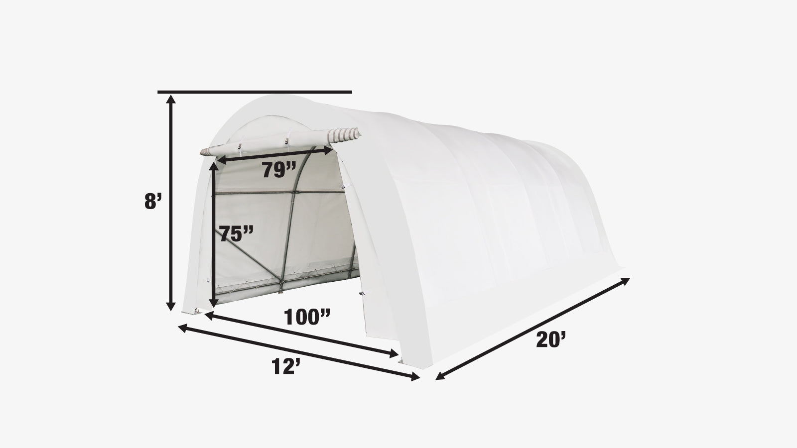 TMG Industrial 12’ x 20’ Car Shelter w/Rounded Roof & Heavy-Duty 11 OZ PE Fabric Cover, Galvanized Steel Frame, Roll-Up Doors, TMG-ST1220R-specifications-image