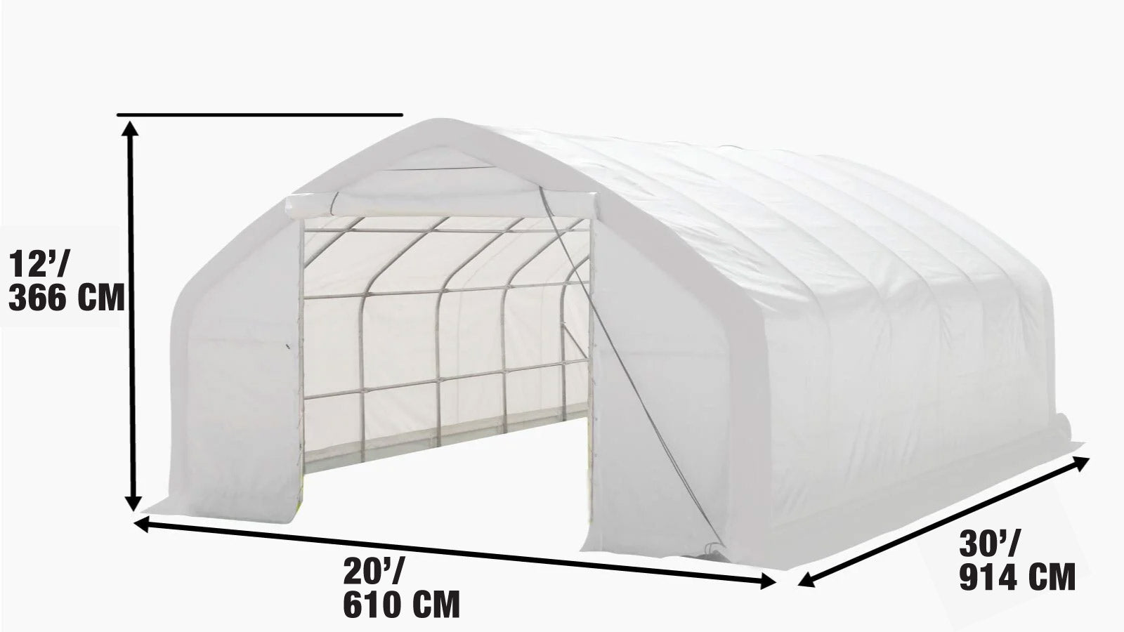 20' x 30' Straight Wall Peak Ceiling Storage Shelter with Heavy Duty 17 oz PVC Cover & Drive Through Door, TMG-ST2031V (Previously ST2030V)-specifications-image