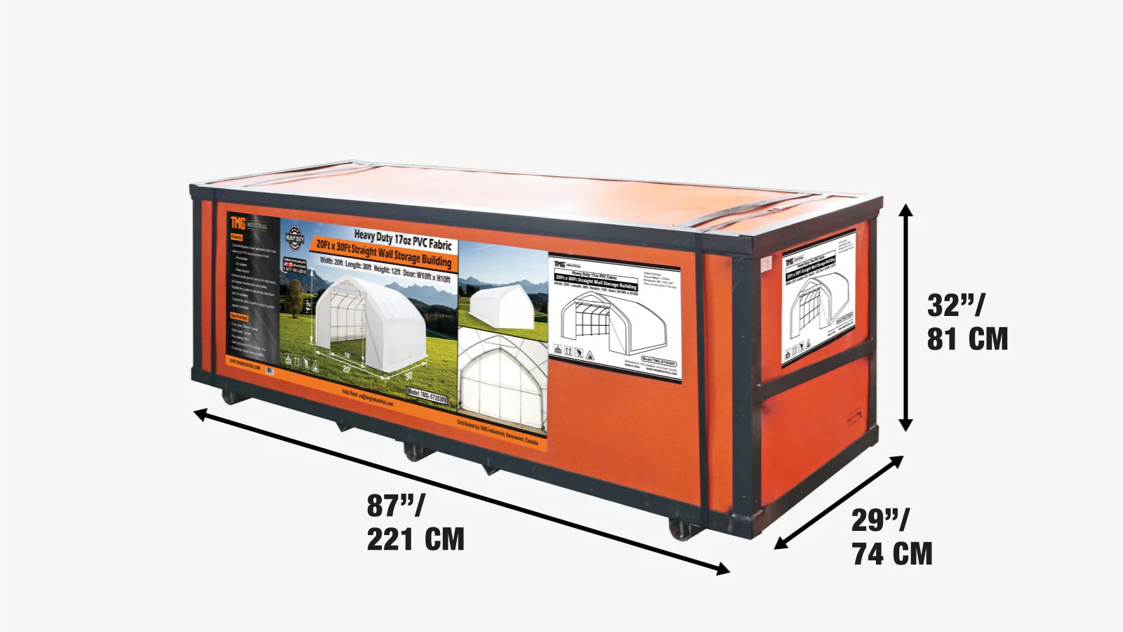 20' x 30' Straight Wall Peak Ceiling Storage Shelter with Heavy Duty 17 oz PVC Cover & Drive Through Door, TMG-ST2031V (Previously ST2030V)-shipping-info-image