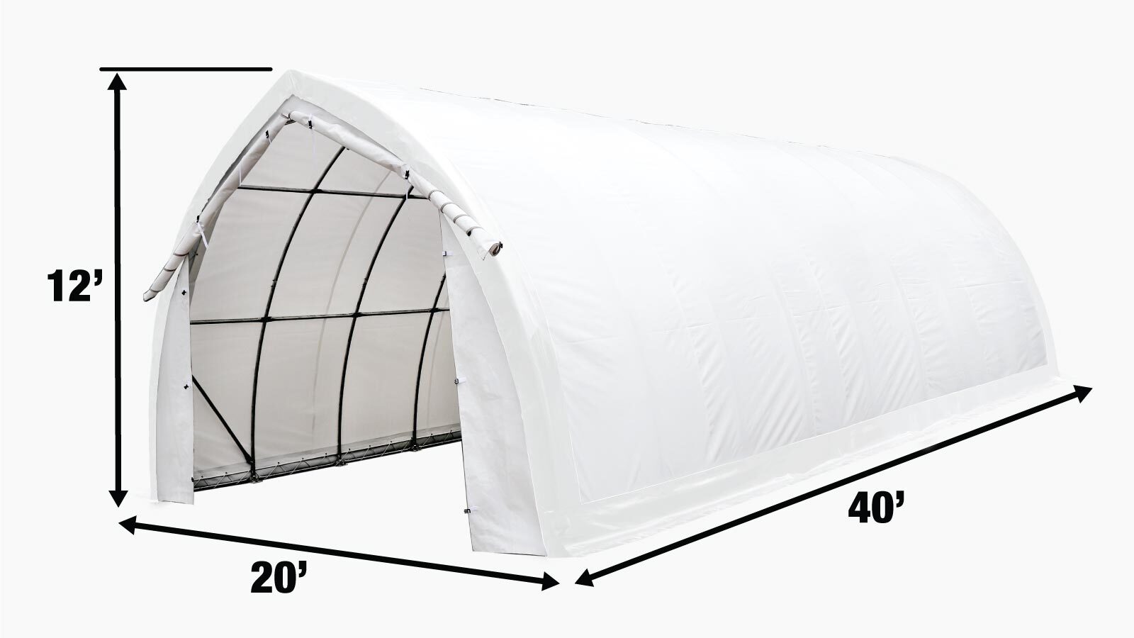 TMG Industrial 20' x 40' Arch Wall Peak Ceiling Storage Shelter with Heavy Duty 17 oz PVC Cover & Drive Through Doors, TMG-ST2041PV(Previously(ST2040PV)-specifications-image
