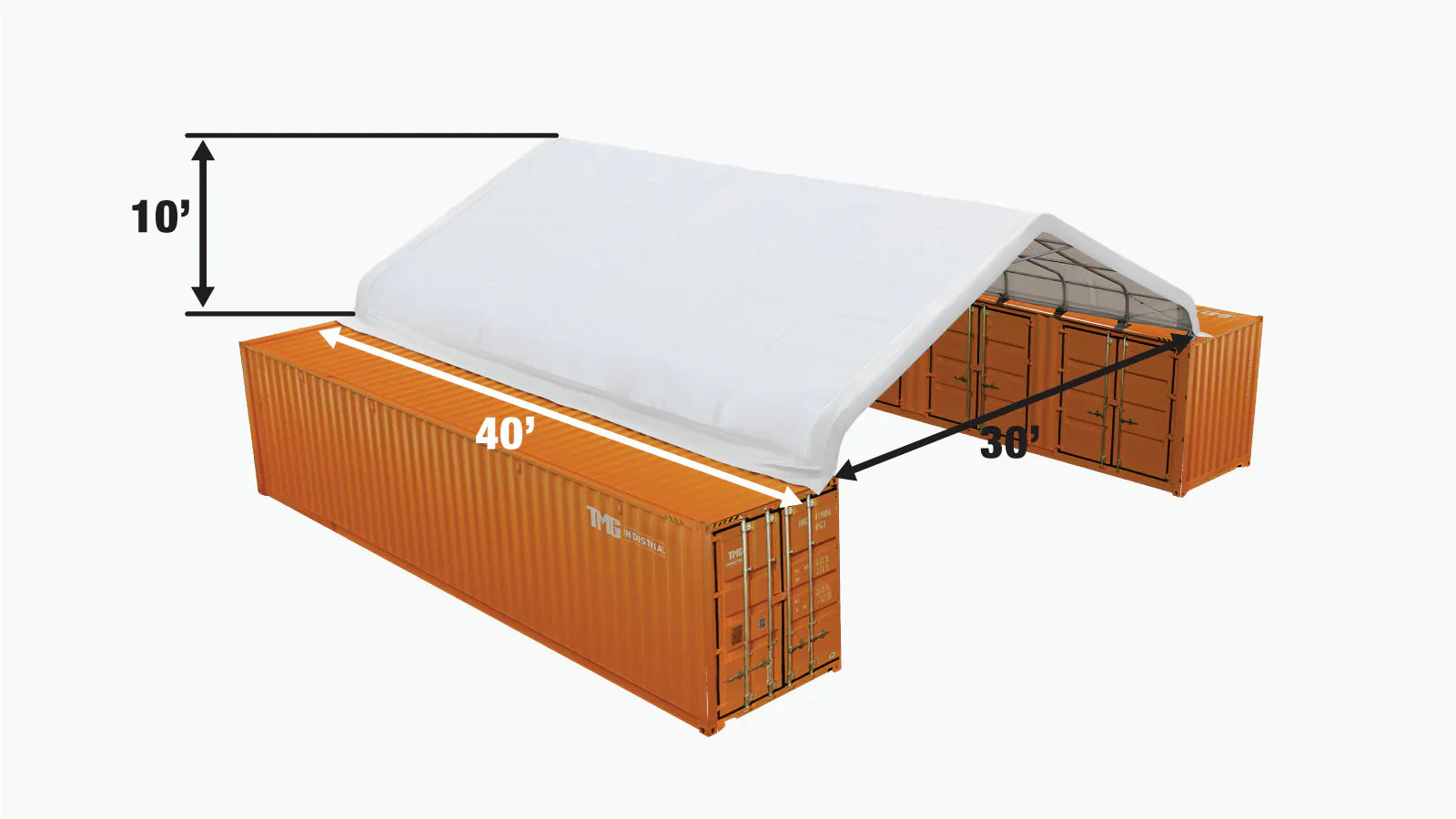 30' x 40' PE Fabric Container Peak Roof Shelter TMG Heavy Series™, Fire Retardant, UV Protected TMG-ST3042CE (Previously ST3041CE)-specifications-image