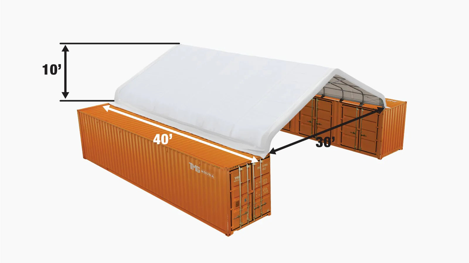 30' x 40' PVC Fabric Container Peak Roof Shelter TMG Heavy Series™, Fire Retardant, UV Protected, TMG-ST3042CV (Previously ST3041CV)-specifications-image