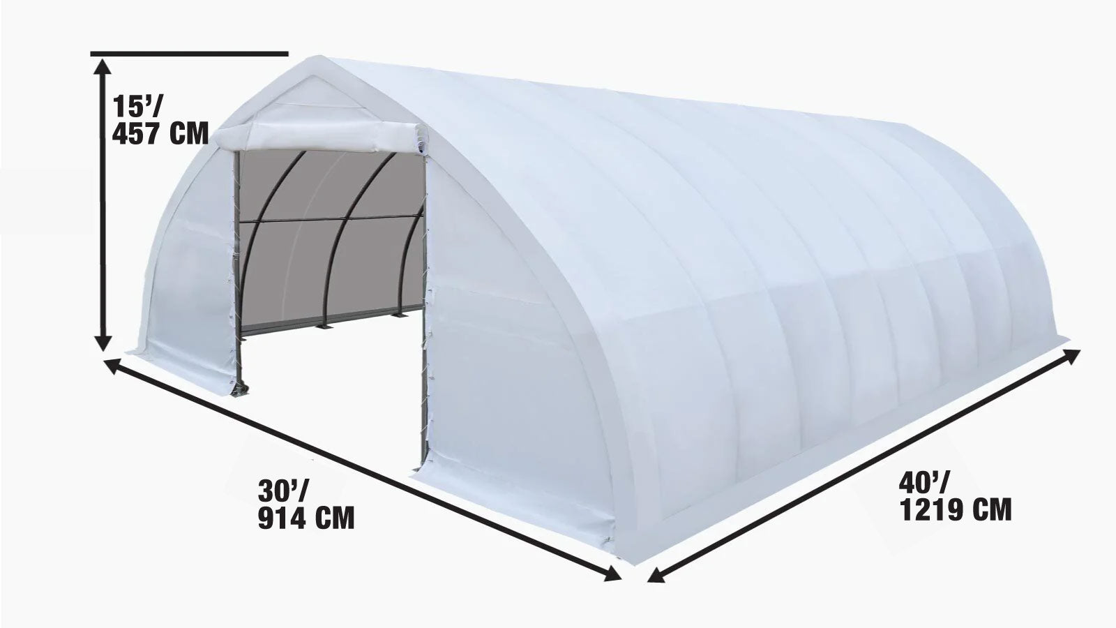 30' x 40' Peak Ceiling Storage Shelter with Heavy Duty 17 oz PVC Cover & Drive Through Doors, TMG-ST3042V (Previously ST3040V)-specifications-image
