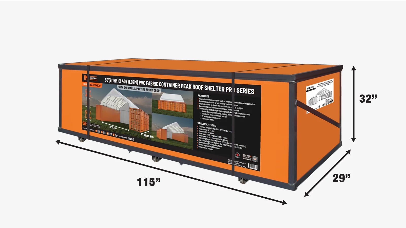 30' x 40' PVC Fabric Container Shelter, Peak Roof, with End Wall & Partial Front Drop, TMG-ST3042CVF (Previously ST3041CVF)-shipping-info-image
