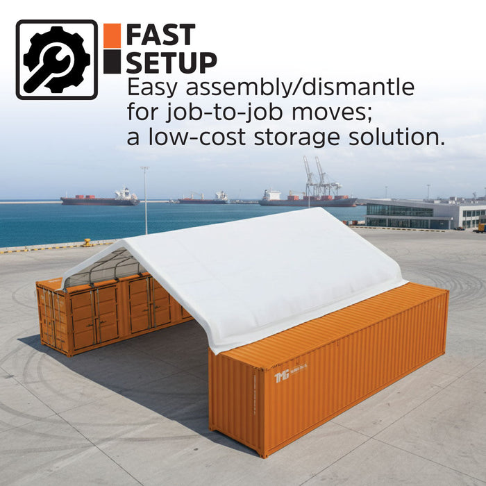 30' x 40' PVC Fabric Container Peak Roof Shelter TMG Heavy Series™, Fire Retardant, UV Protected, TMG-ST3042CV (Previously ST3041CV)