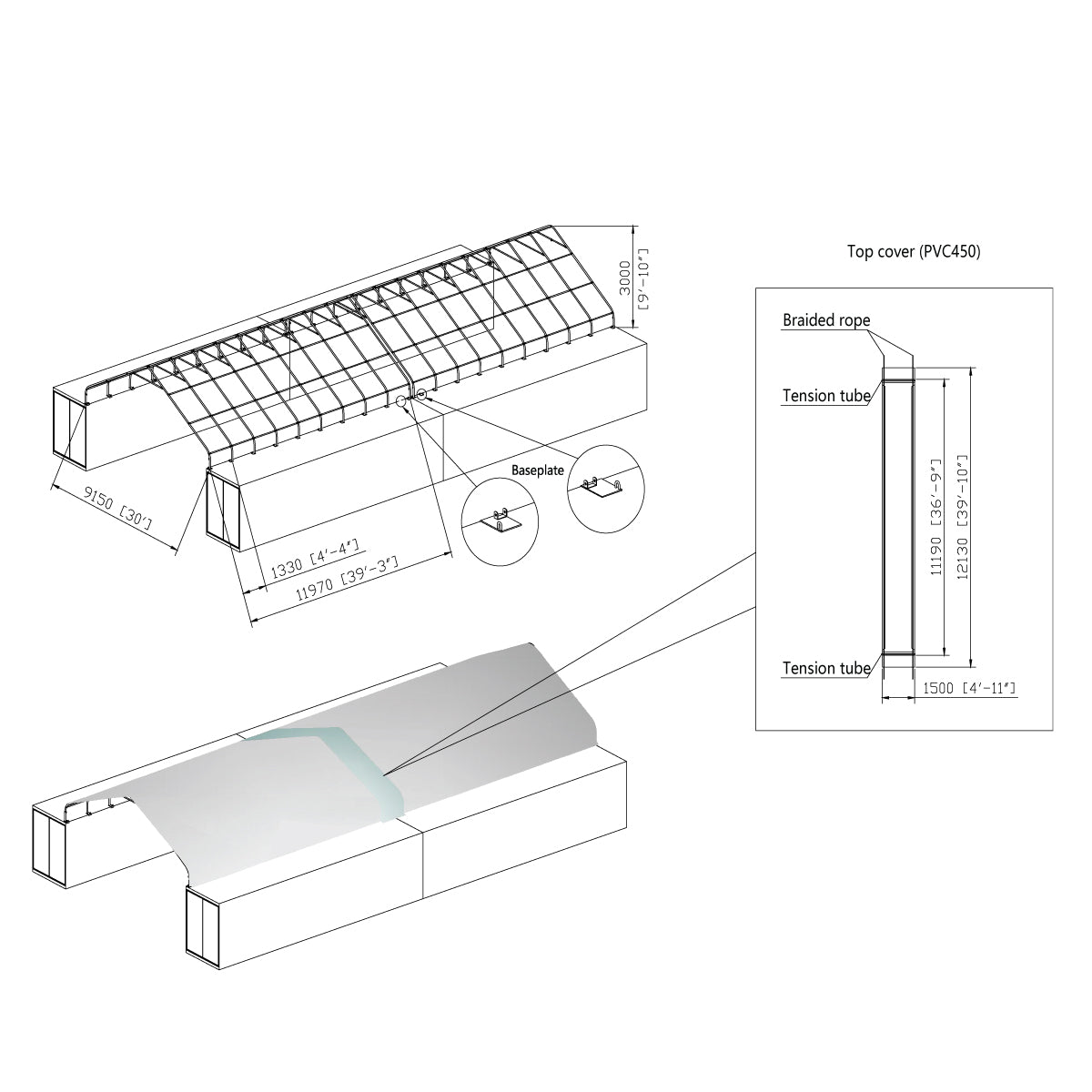 Connection Kit for Connecting Two TMG-ST3042CE or ST3042CV 30' Container Shelters, For 10' Structure Height Only, 17 oz PVC Tarpaulin, TMG-ST3042VCNT
