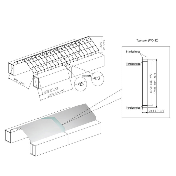 Connection Kit for Connecting Two TMG-ST3042CE or ST3042CV 30' Container Shelters, For 10' Structure Height Only, 17 oz PVC Tarpaulin, TMG-ST3042VCNT