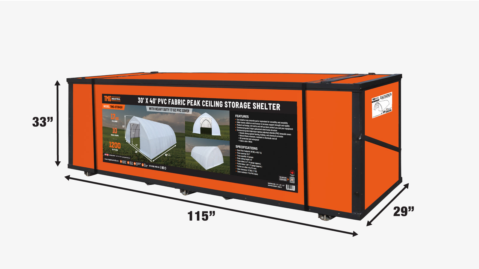 30' x 40' Peak Ceiling Storage Shelter with Heavy Duty 17 oz PVC Cover & Drive Through Doors, TMG-ST3040V-shipping-info-image