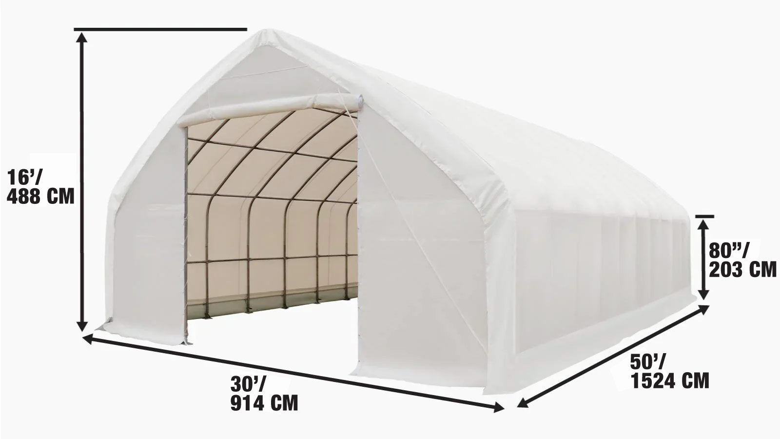 30' x 50' Straight Wall Peak Ceiling Storage Shelter with Heavy Duty 11 oz PE Cover & Drive Through Doors, TMG-ST3050E(Previously ST3050)-specifications-image