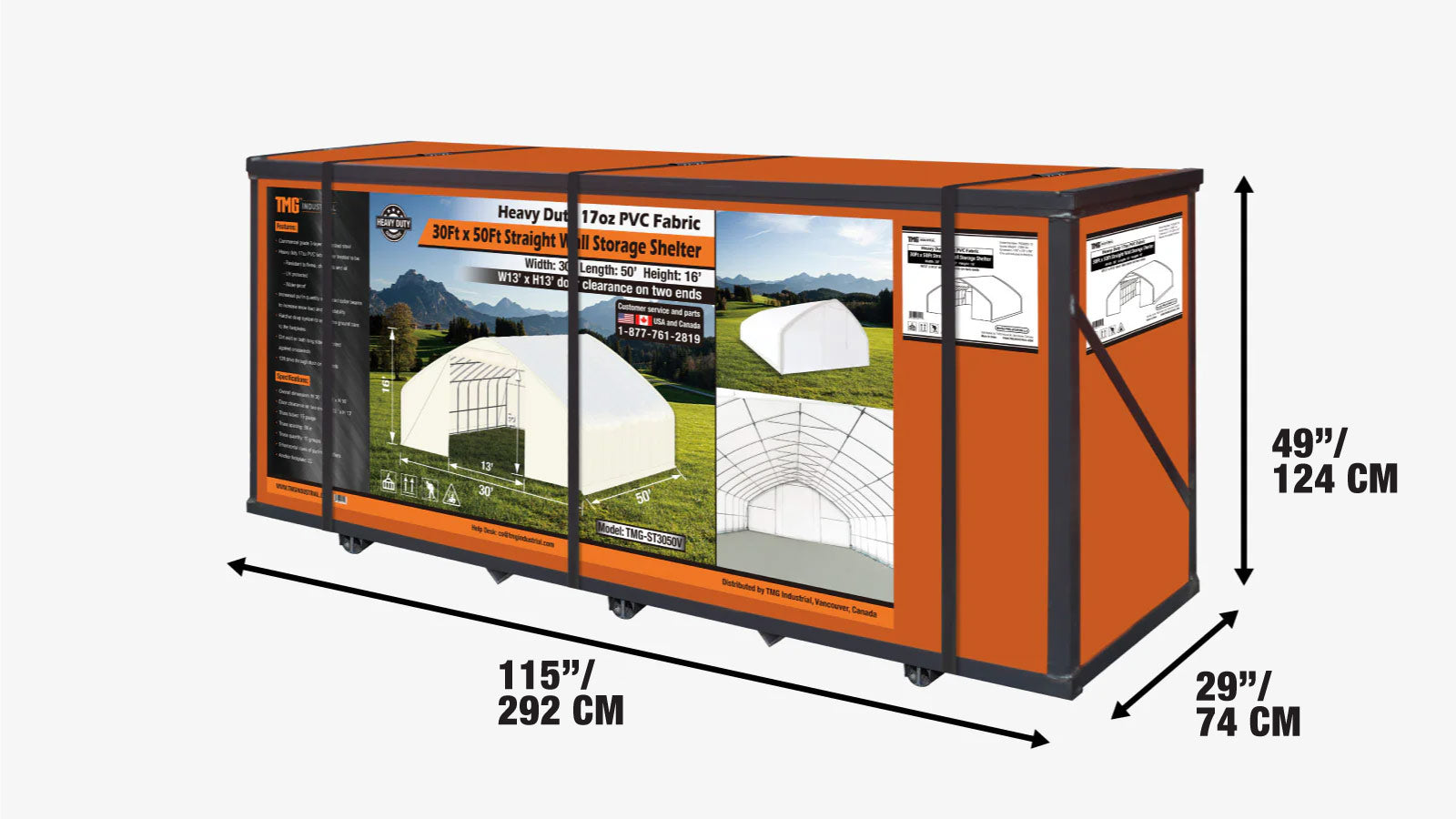 30' x 50' Straight Wall Peak Ceiling Storage Shelter with Heavy Duty 17 oz PVC Cover & Drive Through Doors, TMG-ST3050V-shipping-info-image