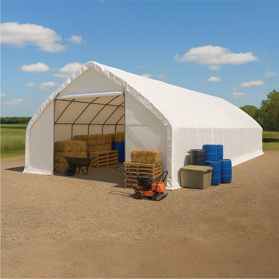 30' x 50' Straight Wall Peak Ceiling Storage Shelter with Heavy Duty 10 oz PE Cover TMG-ST3052E (Previously ST3050E)