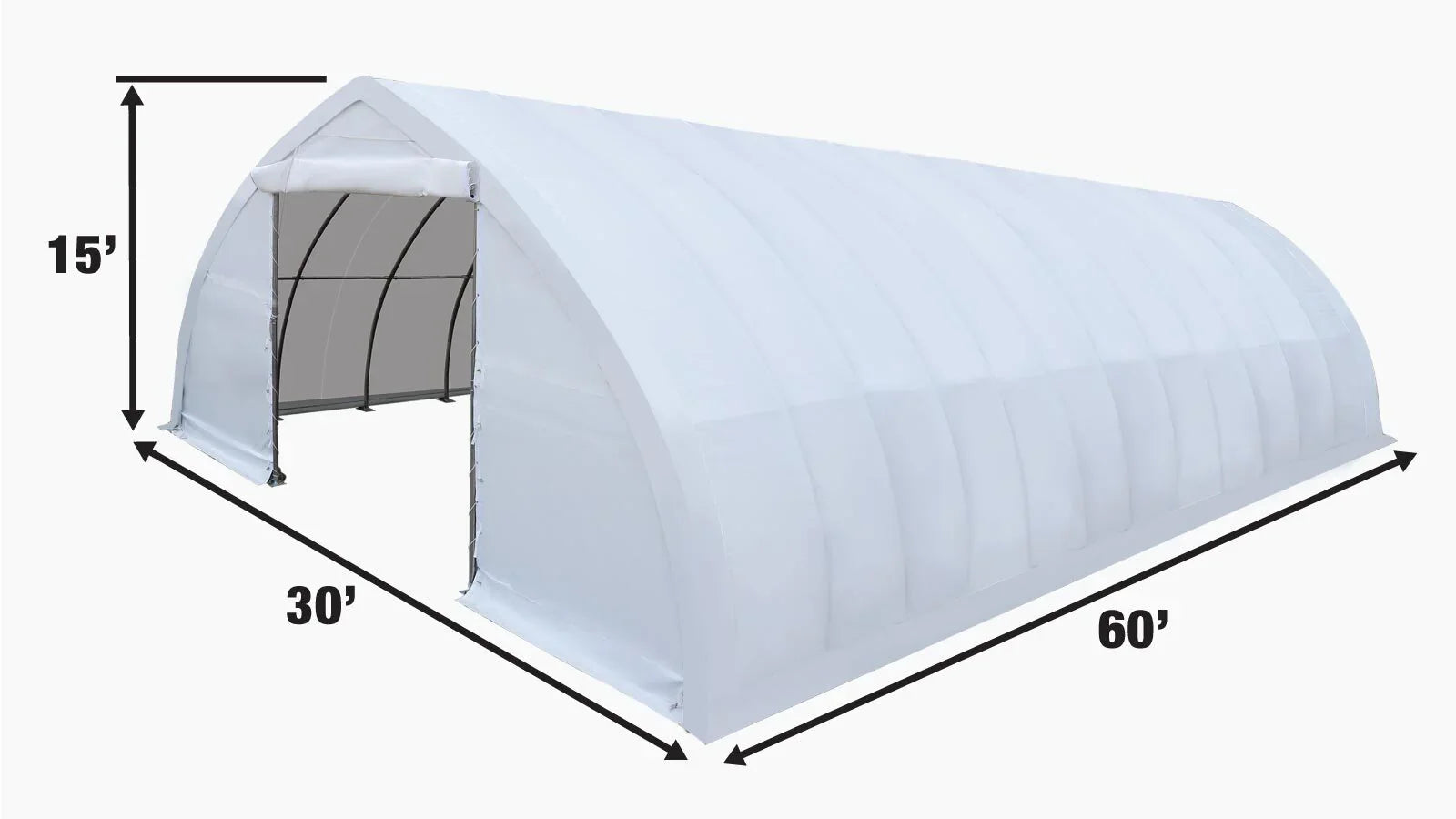 30' x 60' Peak Ceiling Storage Shelter with Heavy Duty 17 oz PVC Cover & Drive Through Doors, TMG-ST3062V (Previously ST3060V)-specifications-image