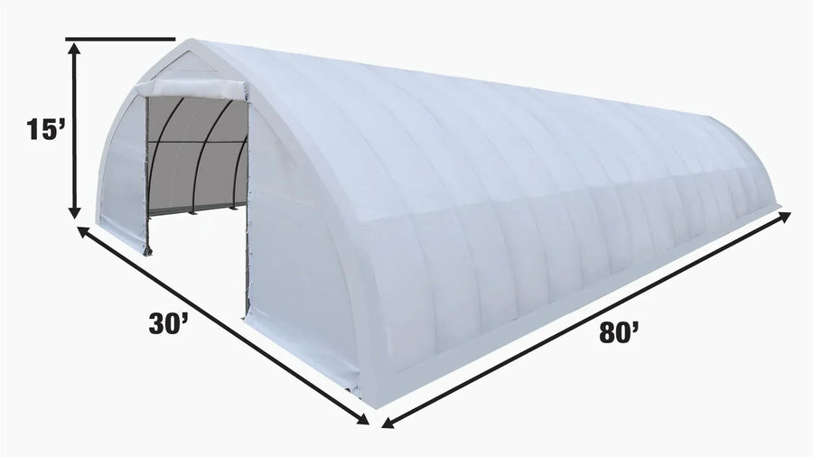 30' x 80' Peak Ceiling Storage Shelter with Heavy Duty 11 oz PE Cover & Drive Through Doors, TMG-ST3080E (Previously ST3080)-specifications-image