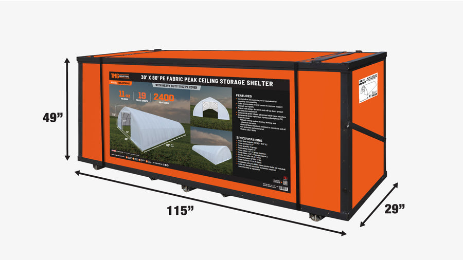 30' x 80' Peak Ceiling Storage Shelter with Heavy Duty 11 oz PE Cover & Drive Through Doors, TMG-ST3080E (Previously ST3080)-shipping-info-image