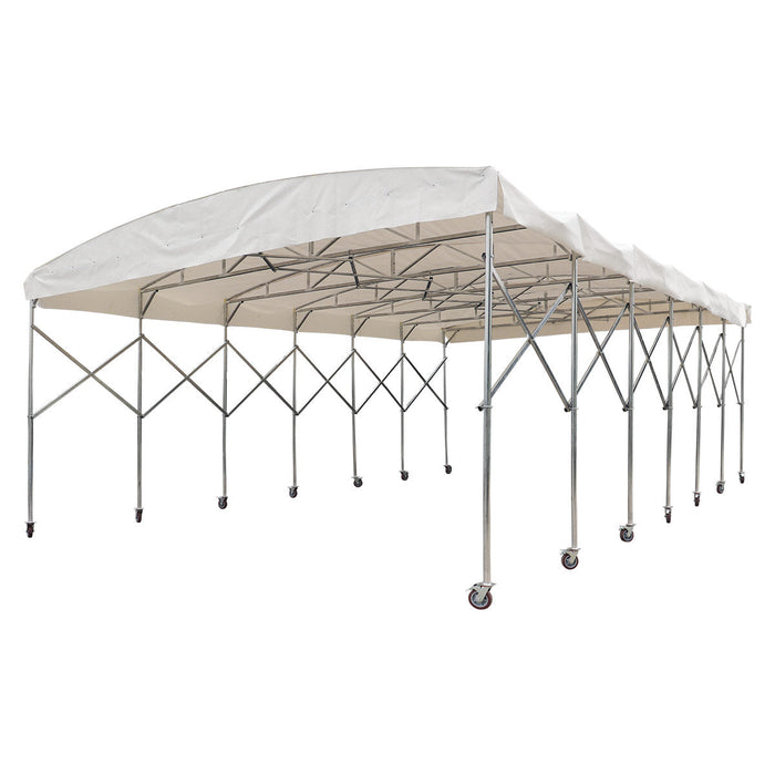 20' x 30' Retractable Mobile Shelter, 9'10" Clearance, 6" Nylon Caster, 17 oz PVC Cover, TMG-STM2030