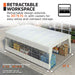 Graphic titled "Retractable Workspace": shelter extends to 30 ft (9.15 m) on casters, with dimension arrows