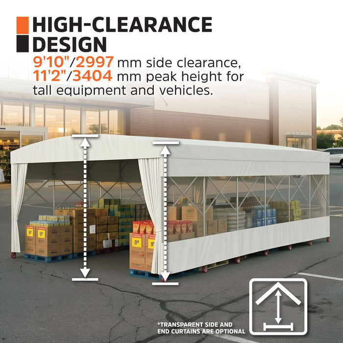 20' x 30' Retractable Mobile Shelter, 9'10" Clearance, 6" Nylon Caster, 17 oz PVC Cover, TMG-STM2030