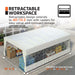 Graphic titled "Retractable Workspace": shelter extends to 40 ft (12.2 m) on casters, with dimension arrows
