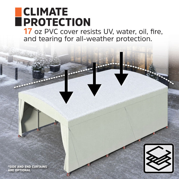 30' x 50' Retractable Mobile Shelter, 13' Clearance, 6" Nylon Casters, 17 oz PVC Cover, TMG-STM3050