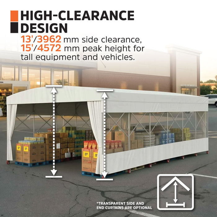 30' x 50' Retractable Mobile Shelter, 13' Clearance, 6" Nylon Casters, 17 oz PVC Cover, TMG-STM3050