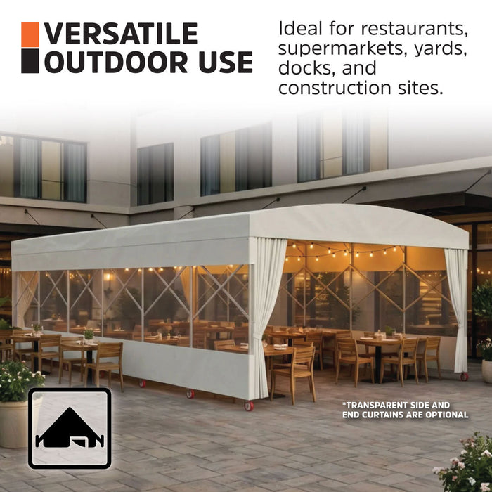 30' x 50' Retractable Mobile Shelter, 13' Clearance, 6" Nylon Casters, 17 oz PVC Cover, TMG-STM3050