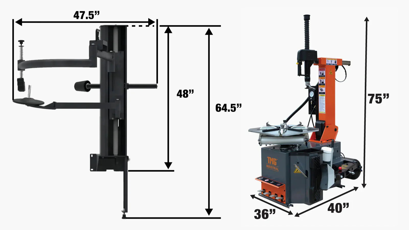 Tilt-back Semi Automatic Tire Changer, Pneumatic Assist Arm, 14