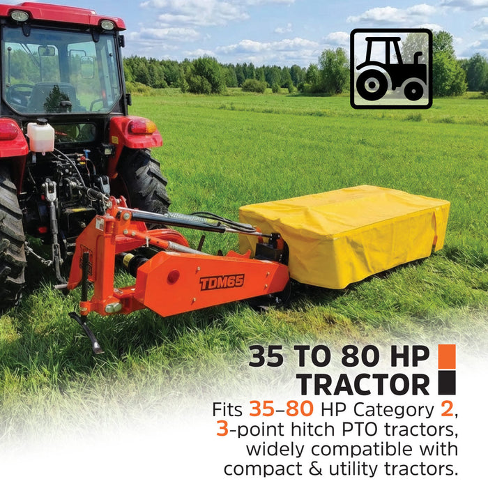 65" Disc Mower, 4 Discs, 3-Point Hitch, Category 2, PTO Shaft Included, 35-80 HP Tractor, TMG-TDM65