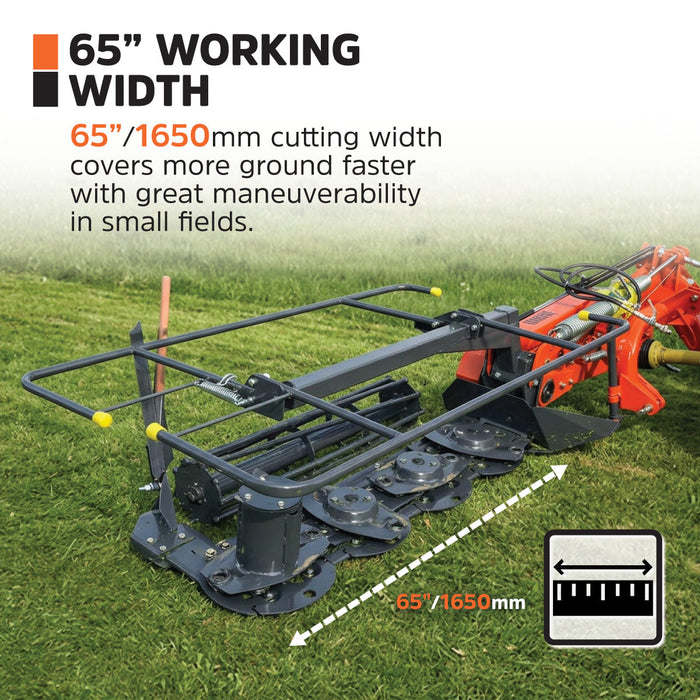 65" Disc Mower, 4 Discs, 3-Point Hitch, Category 2, PTO Shaft Included, 35-80 HP Tractor, TMG-TDM65