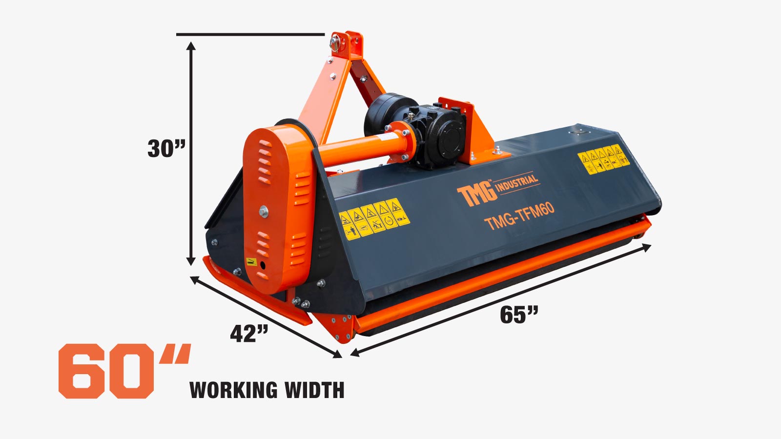 TMG Industrial 60” Flail Mower, 3-Point Hitch, 30-60 HP Tractor, PTO Drive Shaft, TMG-TFM60-specifications-image