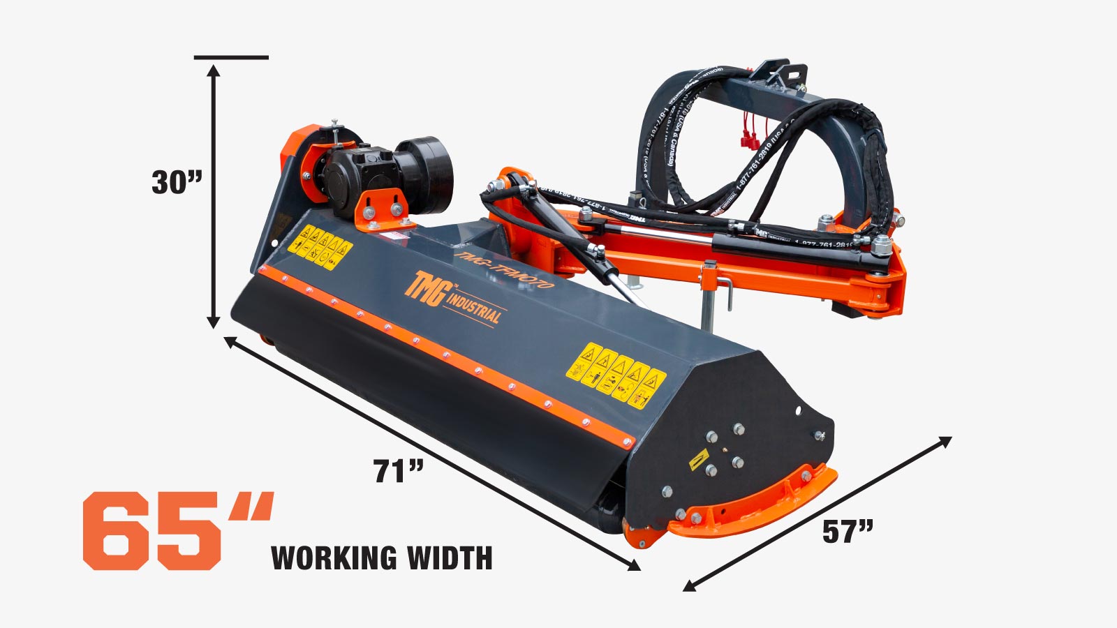 TMG Industrial 70” Offset Ditch Bank Flail Mower with 90° Tilt, 30-60 HP Tractor, 3-Point Hitch, PTO Drive Shaft, TMG-TFMO70-specifications-image