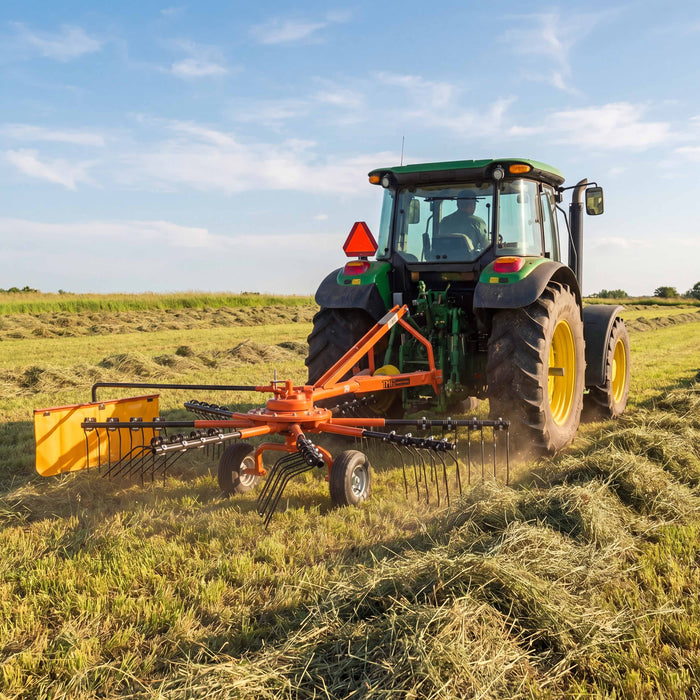 118" Hay Rake & Tedder, 24 Spring Tines, 3-Point Hitch Category 1, PTO Shaft Included, 25-50 HP Tractor, TMG-THR120