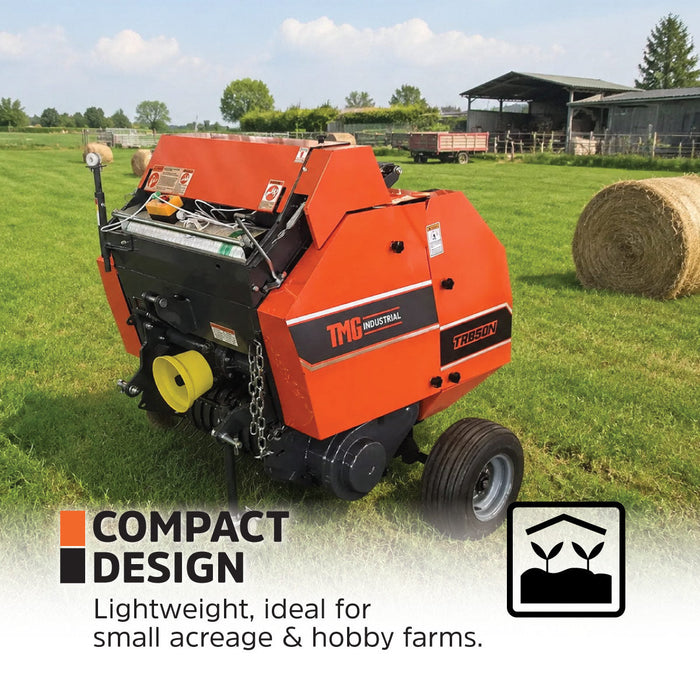 20" x 27" Round Hay Baler, Net Wrap, 3-Point Hitch, Category 1, PTO Shaft Included, 15-50 HP Tractor, TMG-TRB50N