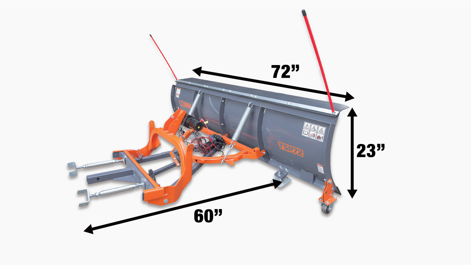 TMG Industrial 72” Truck/SUV Front Mount Snow Plow Pusher, Left and Right Angle, 2” Mount Receiver, Wireless Winch Control, TMG-TSP72-specifications-image