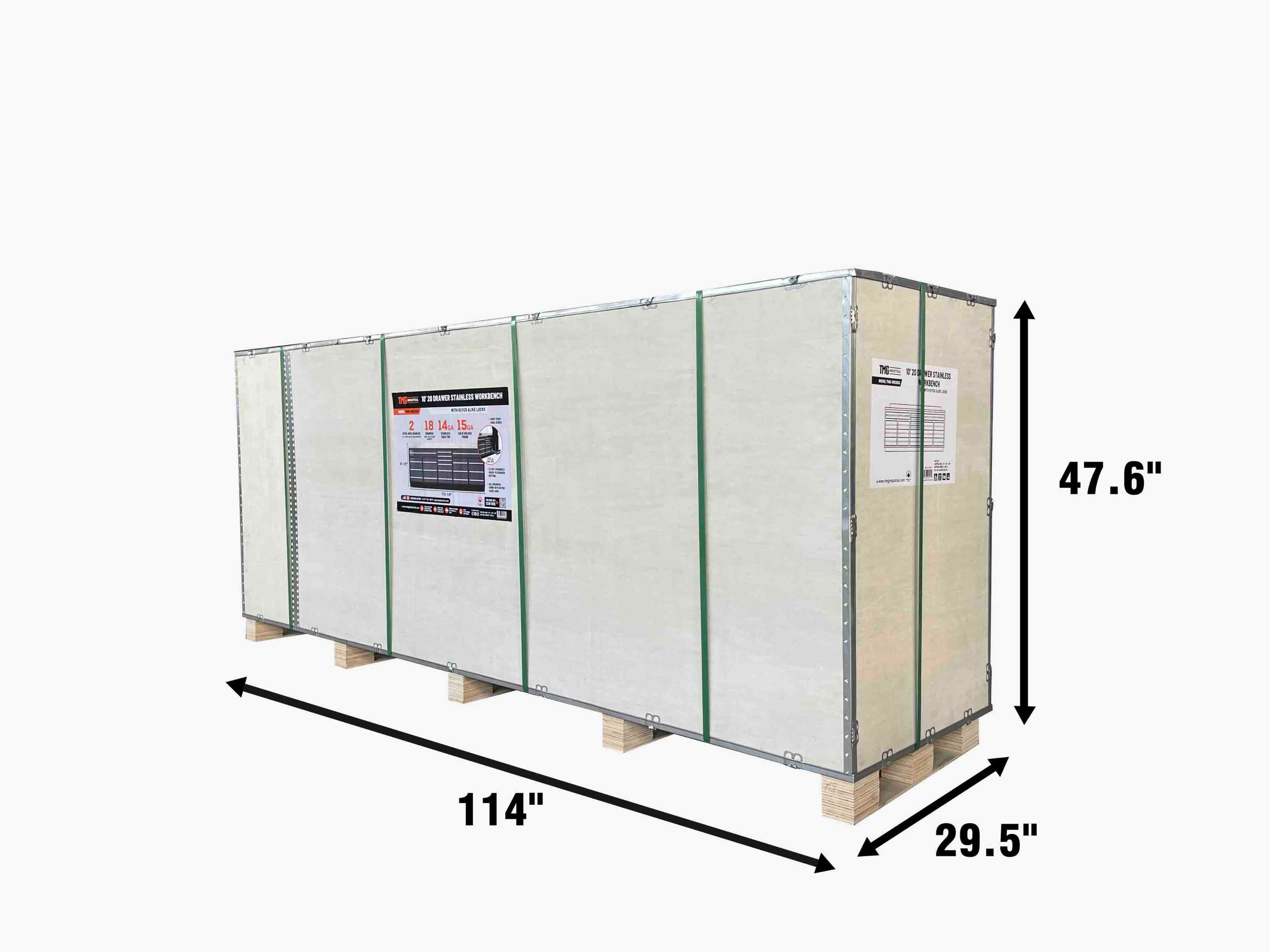 TMG Heavy Series™ 9-FT 20 Drawer Stainless Steel Table Top Workbench, Double Slide Lockable Drawers, All-in-one Welded Frame, TMG-WB920(previously TMG-WB20DS)-shipping-info-image