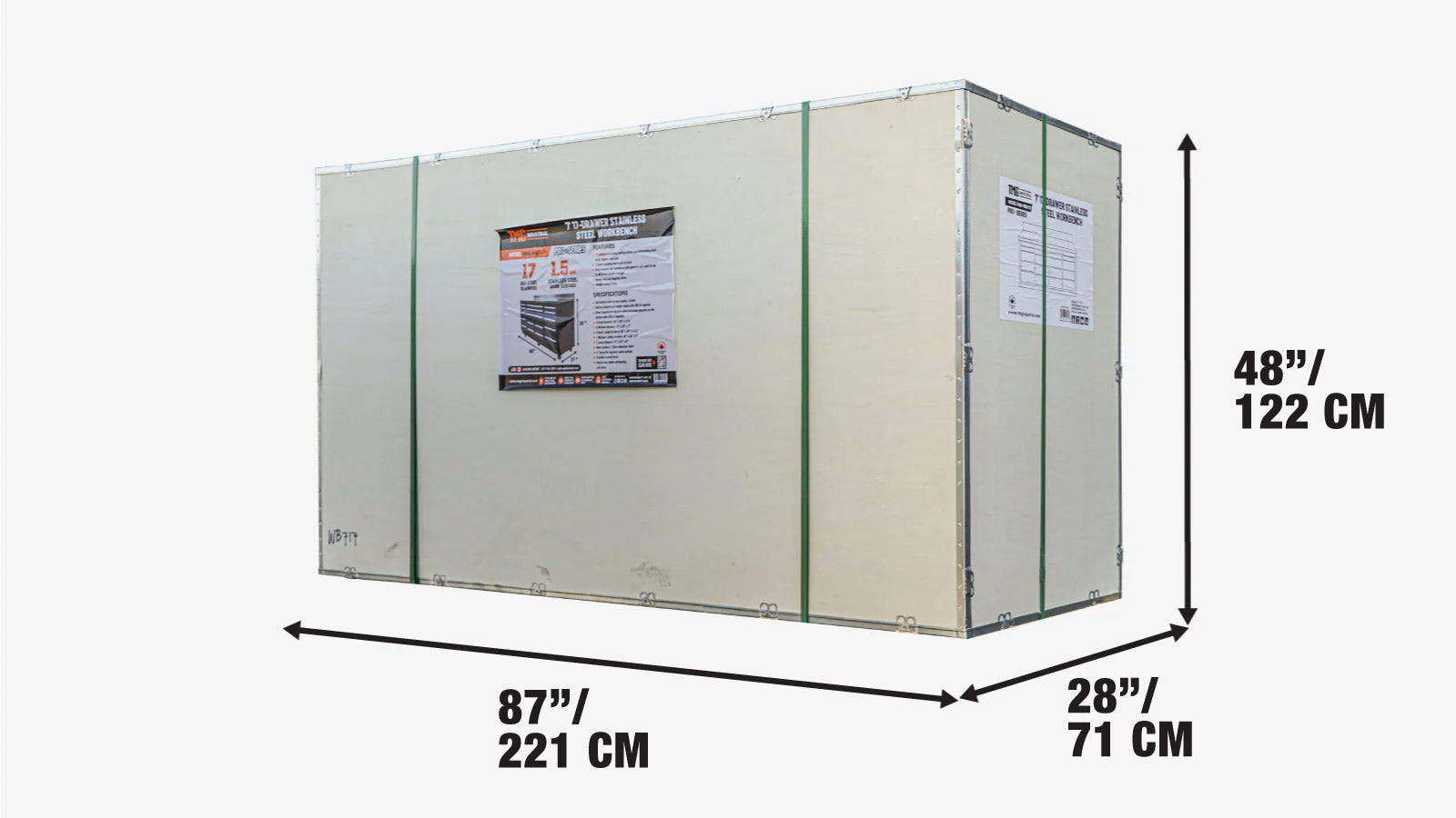 Pro Series 7-Ft 17-Drawer Workbench with Stainless Steel Top, Ball Bearing Double Slides & Casters, TMG-WB717-shipping-info-image