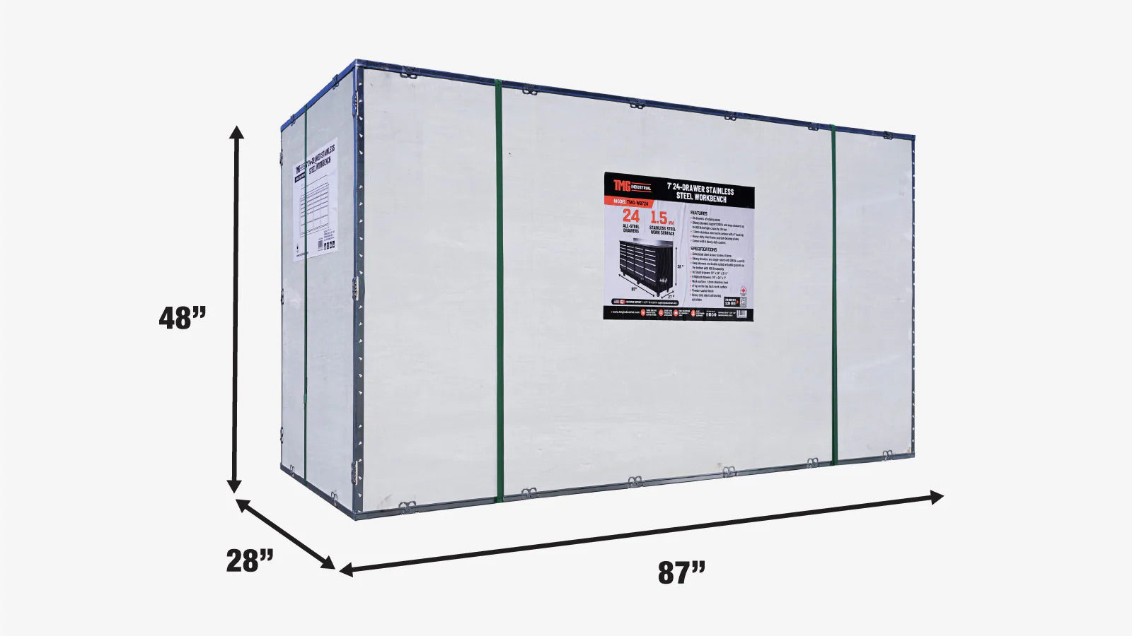 TMG Heavy Series™ 7-Ft 24-Drawer Workbench with Stainless Steel Top, Ball Bearing Double Slides & Casters TMG-WB724-shipping-info-image
