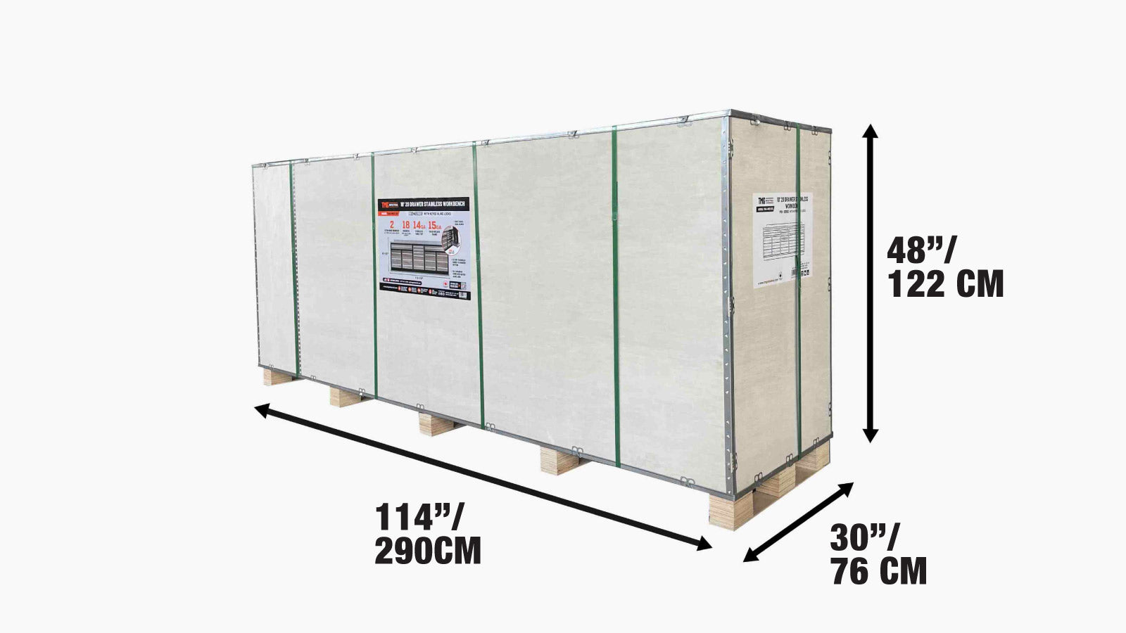 Pro Series 9' 20 Drawer Stainless Steel Workbench, Ball Bearing Double Slides & Casters TMG-WB921S (Previously WB21DS)-shipping-info-image