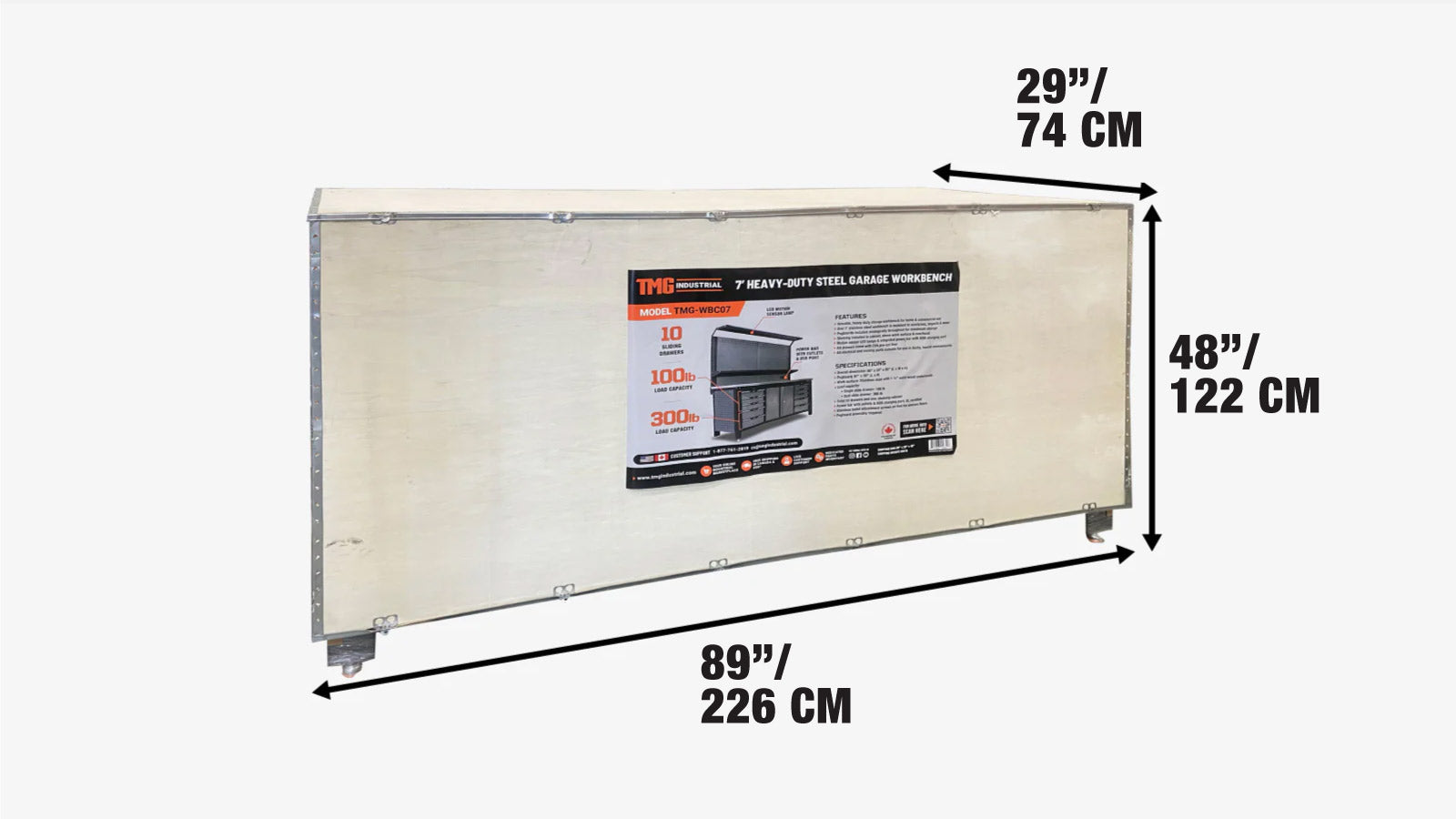 7’ Extreme Duty Steel Garage Workbench w/Pegboards, Adjustable Shelving, Power Outlets, USB Port, Magnetic Motion LED Lamps, TMG-WBC07-shipping-info-image