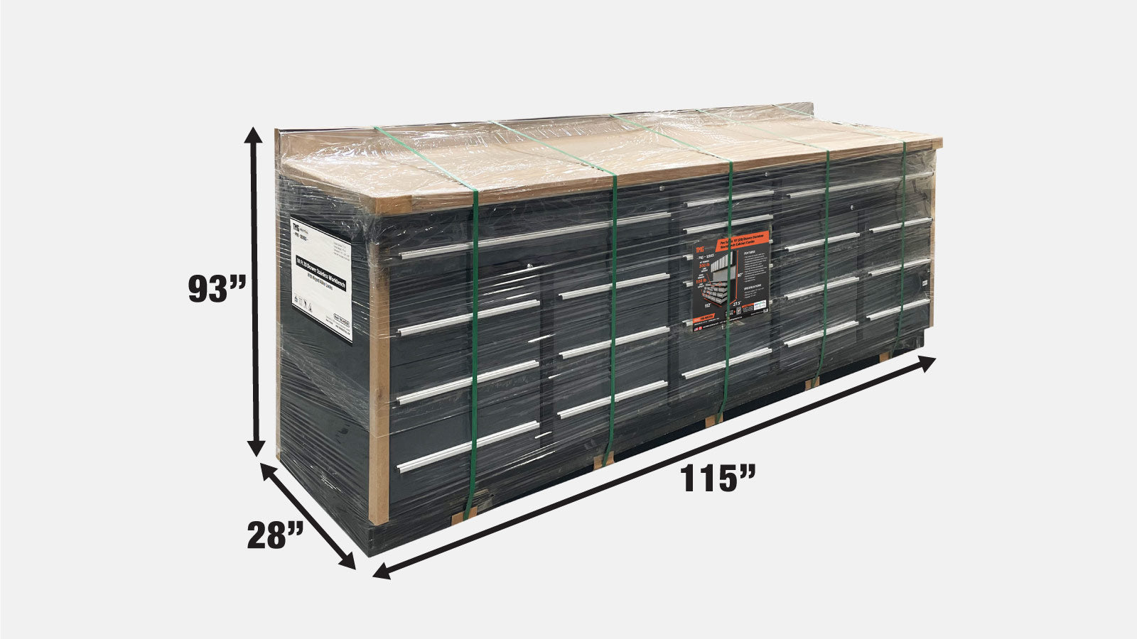 TMG Industrial Pro Series 10-FT 20 Drawer Stainless Steel Workbench Cabinet Combo, Stainless Steel Tabletop, Pegboard and Drawer Fronts, 20 Lockable Drawers, Wall-Mounted Cabinets, Adjustable Shelving, Fully All-in-one Welded Frame, TMG-WBC20DS-shipping-info-image