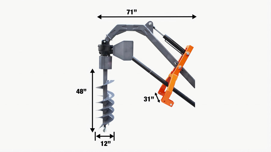 48" Hydraulic Assist Post Hole Digger, 12" Auger, PTO Shaft Included, TMG-TPD12-specifications-image